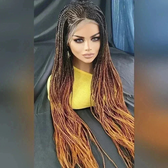 🔥 Auburn Ombre Box Braids Wig w/Lace | Premium Synthetic | Heat Resistant - Picture 7 of 15